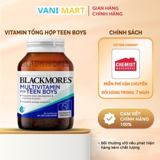 Bổ sung Vitamin tổng hợp cho nam tuổi Teenboy Blackmores của Úc hỗ trợ não bộ phát triển, tăng cường trí nhớ hộp 60 viên