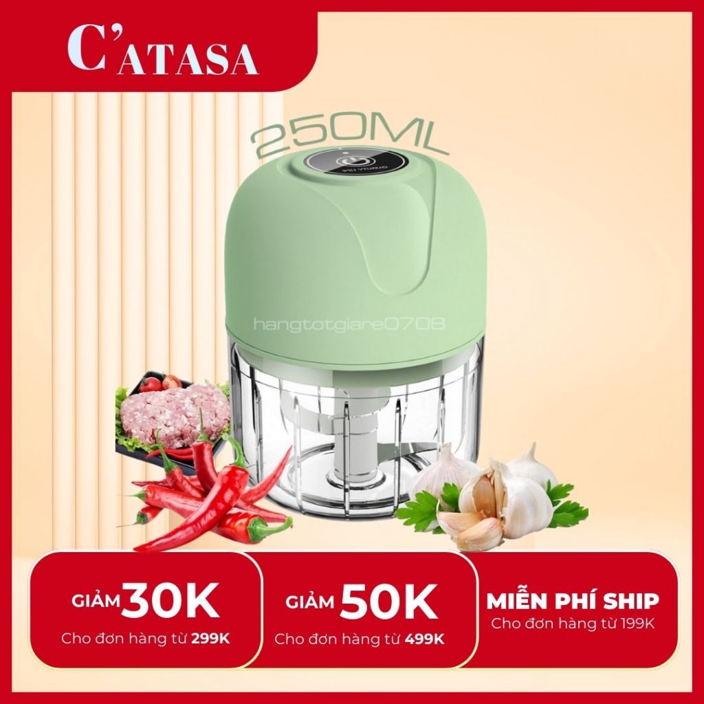 Máy xay tỏi ớt mini 3 Lưỡi dao inox Bear QSJ-E40B1, Tích điện, Tháo rời dễ vệ sinh