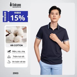 Áo polo nam Vulcano màu xanh tím than viền cổ cotton mercerized cao cấp thoáng mát 2003