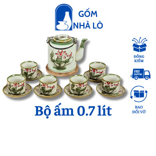 Ấm tích 0,7 LÍT gốm sứ bát tràng, ấm tích pha trà hãm chè, ấm tích giả cổ dung tích 0,7 lít BATLH02