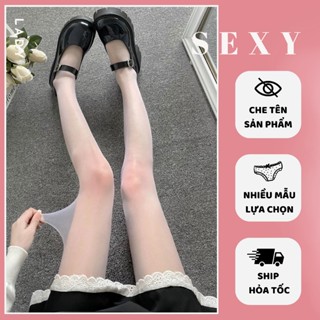  Tất Vớ dài ngang đùi thun trơn thoáng mát TAT07 Tất đùi nữ cosplay gợi cảm đen trắng co dãn quyến rũ 