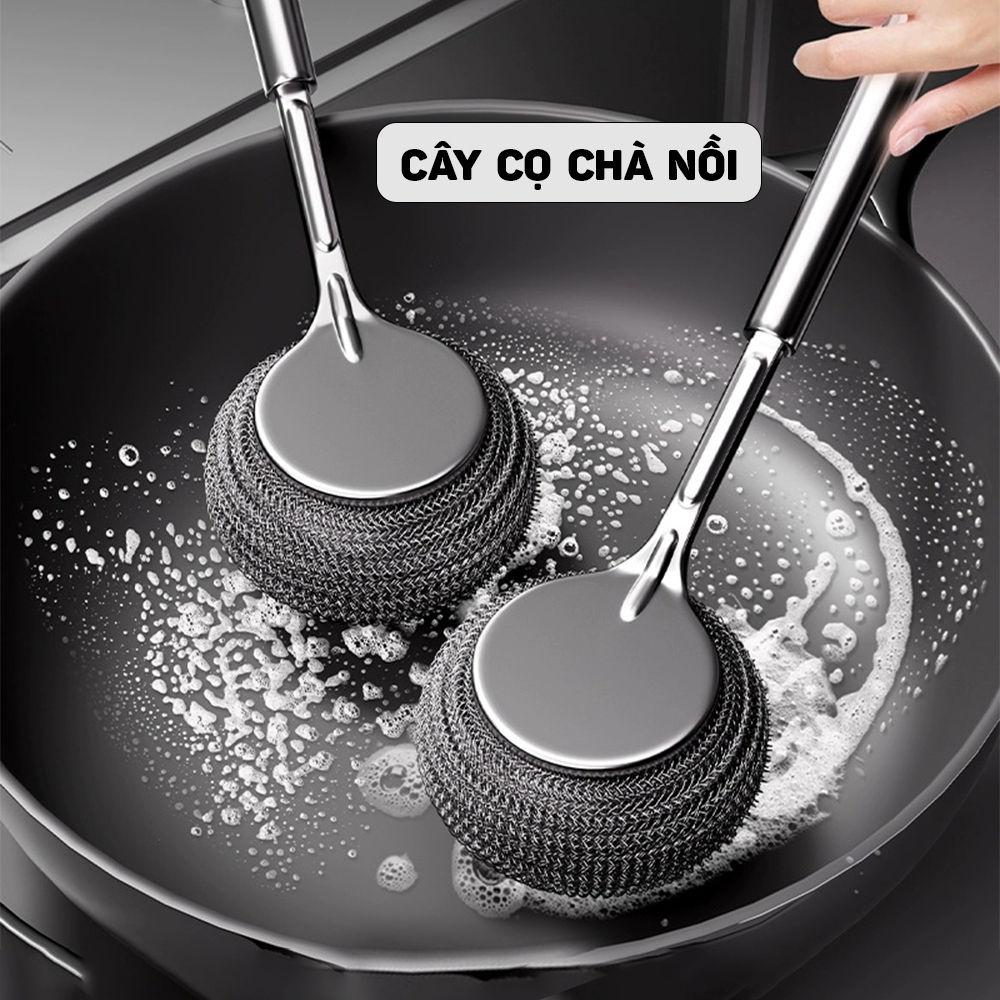 Cọ Chà Nồi Bằng Thép Không Gỉ 304, Cây Cọ Xoong Nồi Có Tay Cầm Kéo Dài Đa Năng SOHA
