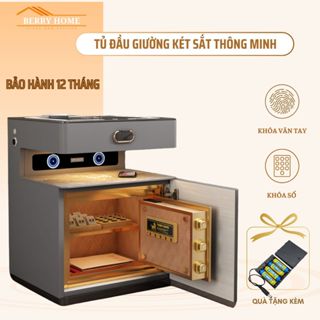 Tủ Đầu Giường Thông Minh Tủ Đầu Giường Kết Hợp Két Sắt Mở Khóa Vân Tay, Có Sạc Điện Thoại, Loa BLT