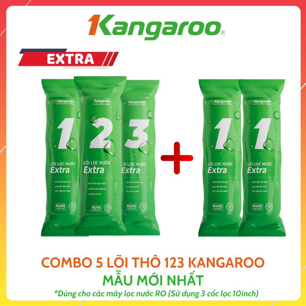 Combo Lõi Thô Kangaroo Gồm Bộ Thô 123 và 2 Lõi Số 1 Dùng Cho Máy Lọc Nước Màng RO Giúp Loại Bỏ Tạp Chất,Cặn Bẩn,.....