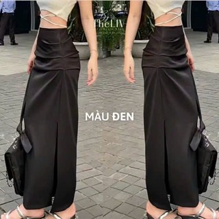 Chân váy lụa dài LALISA xẻ tà cạp trễ một lớp Hàn Quốc khóa hông dáng dài sang trọng đi tiệc CV003
