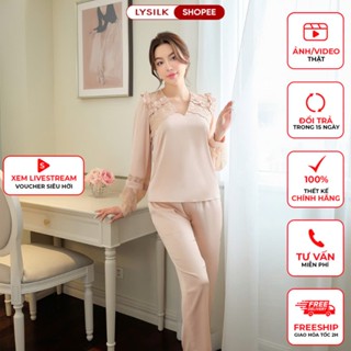  Bộ Mặc Nhà Nữ LYSILK Đồ Ngủ Lụa Cao Cấp Thiết Kế Áo Dài Tay Quần Dài BN450 