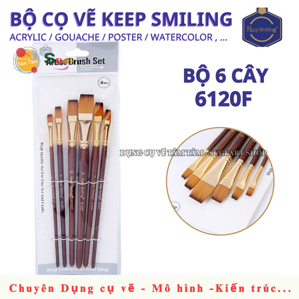 Bộ Cọ Vẽ Keep Smiling 6120 (6 Cây) – Cọ Vẽ Màu Nước, Acrylic, Gouache, Poster Đa Năng