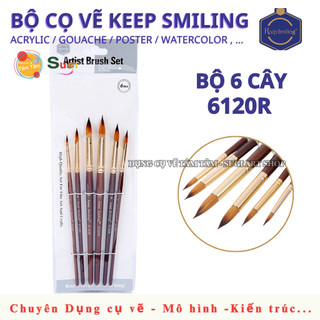 Bộ Cọ Vẽ Keep Smiling 6120 (6 Cây) – Cọ Vẽ Màu Nước, Acrylic, Gouache, Poster Đa Năng