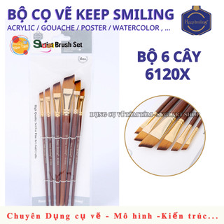 Bộ Cọ Vẽ Keep Smiling 6120 (6 Cây) – Cọ Vẽ Màu Nước, Acrylic, Gouache, Poster Đa Năng
