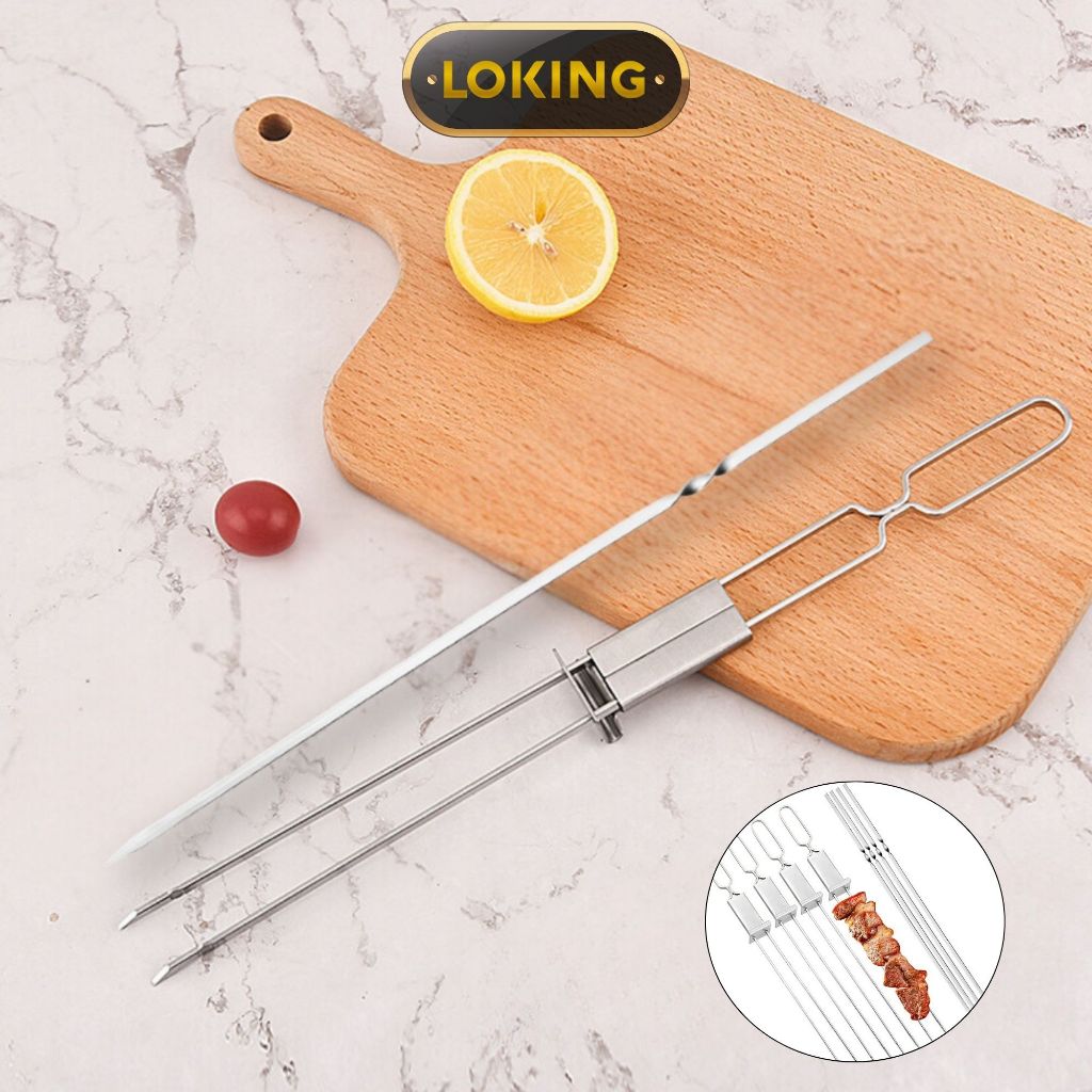 Que xiên thịt nướng inox, xiên đơn và xiên đôi tiện dụng - LOKING