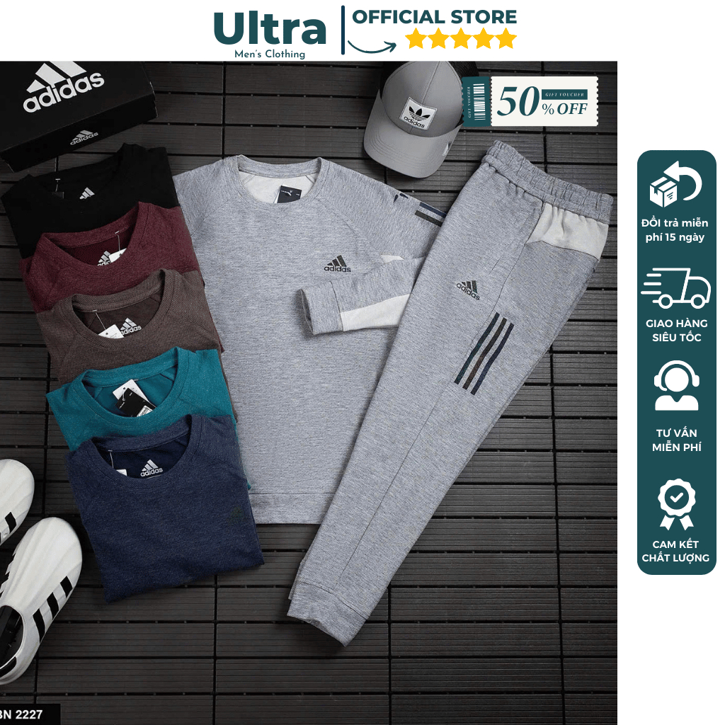 Bộ quần áo nam thu đông Adidas hàng hiệu cao cấp, bộ thể thao adidas nam thu đông đẹp hàng hiệu 2024