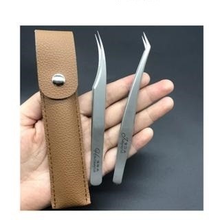 (BAO TEST, tặng kèm bao da) Nhíp cong 45 độ, nhíp cong nối mi volume