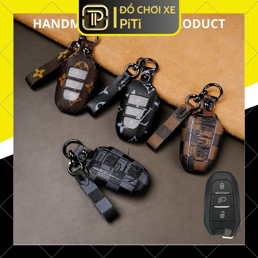 Bao da bọc chìa khóa Thương hiệu PiTi smartkey ô tô Peugeot 408, peugeot 508. peugeot 2008. Peugeot 