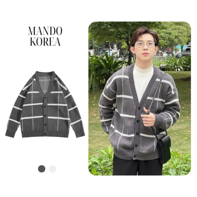 Áo Khoác Len Cardigan Kẻ Sọc Trắng MANDO Áo Khoác Nam Len Chất Liệu Mềm Mại Đa Dạng Màu Sắc Phong Cách Hàn Quốc CDG02