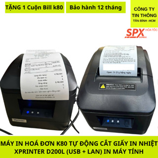 Máy in hóa đơn K80 Nối Dây Lan in WIFI tự động cắt giấy Xprinter D200L dùng cho điện thoại (LAN+USB)