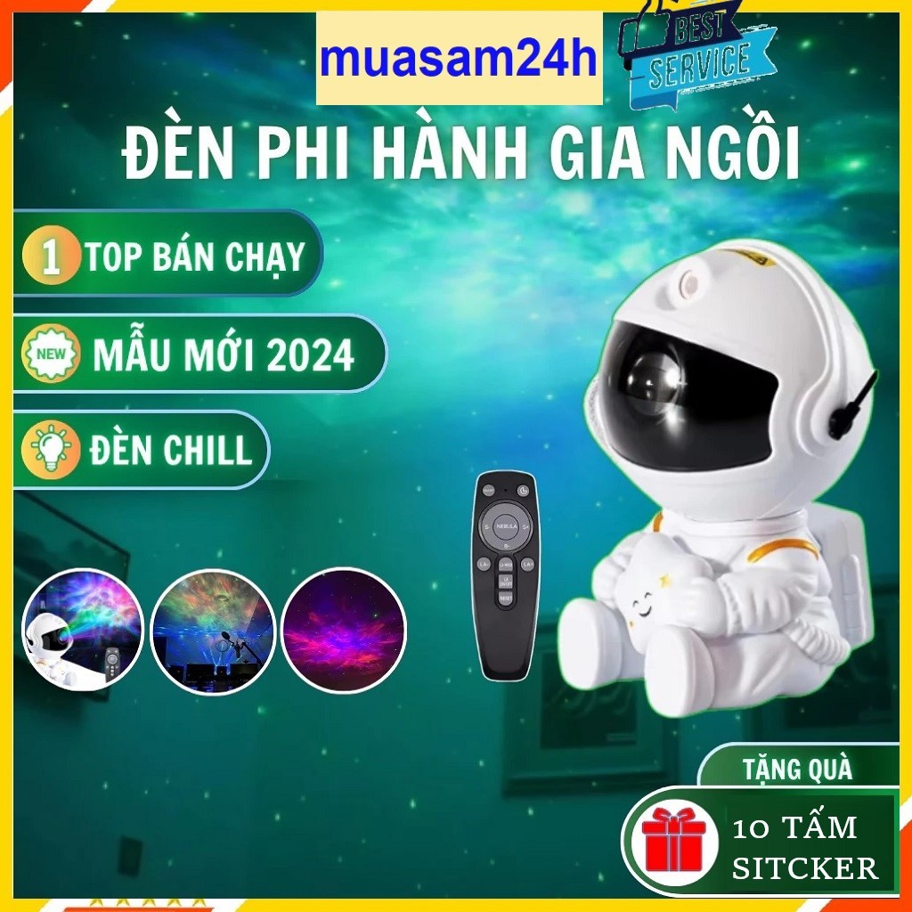 Đèn Phi Hành Gia, Đèn Led Phi Hành Gia Ngồi, Đèn Chiếu Sao Thiên Hà Phiên Bản Mới, Dercor Phòng Ngủ