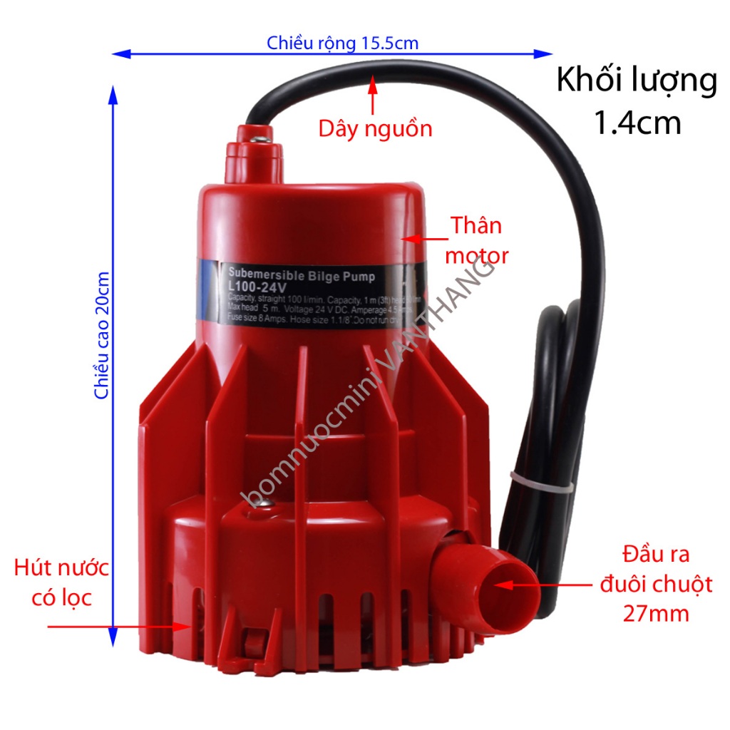 Bơm Chìm Đỏ 12V 24V 180W