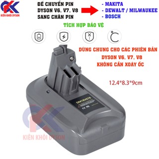 Đế chuyển đổi pin máy hút bụi Dy son V6 V7 V8 sang chân pin Makita, Dewalt, Milwaukee, Bosch _ Phiên bản không xoáy ốc