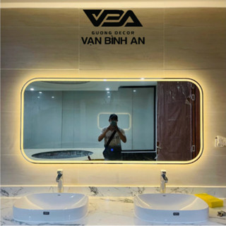 Gương Bỉ Nhập Khẩu Treo Ngang - Gương Chữ Nhật Bo Góc Rộng Cảm Ứng Đèn LED Cao Cấp