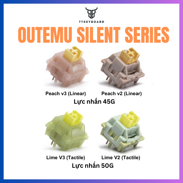 Switch Bàn Phím Cơ Im Lặng Outemu Silent Serie Peach Lime- 5 PIN - Có PreLube - Silent - Tản Led - TTkeyboard | BigBuy360 - bigbuy360.vn