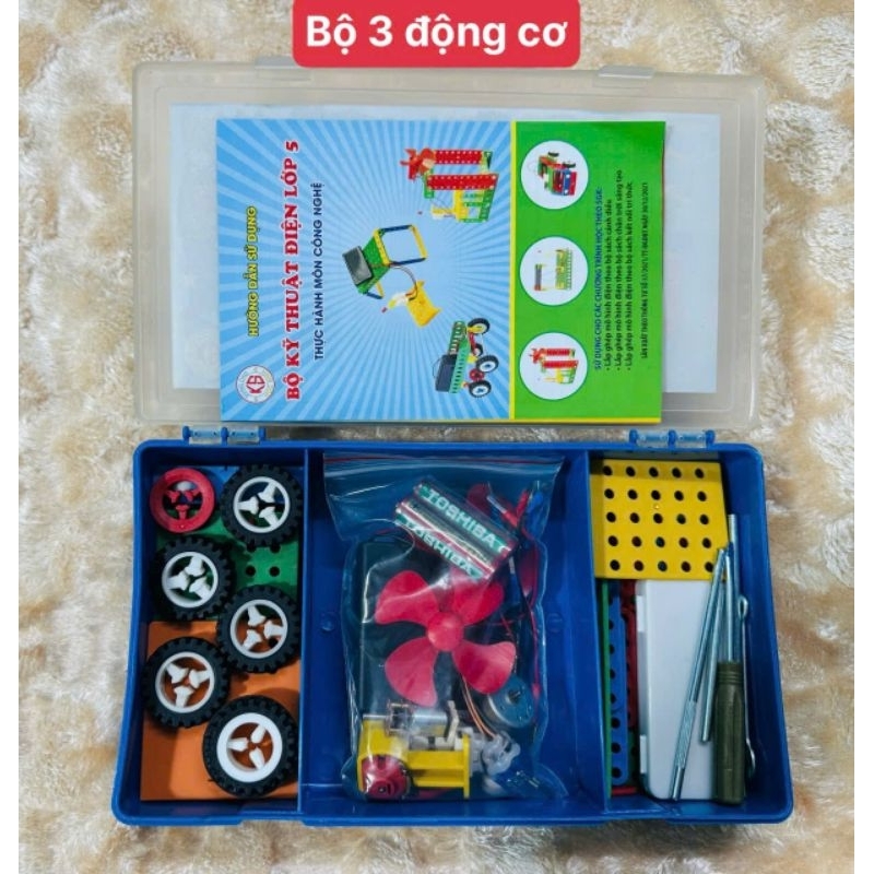 bộ kỹ thuật lắp ráp điện lớp 5 chương trình mới( 3động cơ điện ) NÂNG CAO mô hình xe điện,máy phát điện gió,pin năg lượg