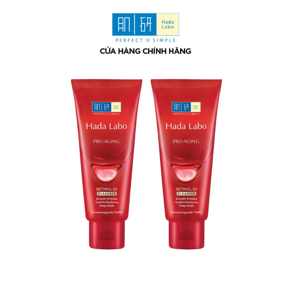  Combo 2 Sữa rửa mặt cải thiện dấu hiệu lão hóa dạng kem Hada Labo Pro-Aging Retinol B3 Cleanser 80g 