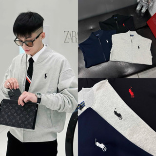 Áo khoác bomber nỉ nam nữ RLX nỉ chân cua thân trơn thêu logo ngựa chiến binh ngực basic boy phố đi chơi đi học