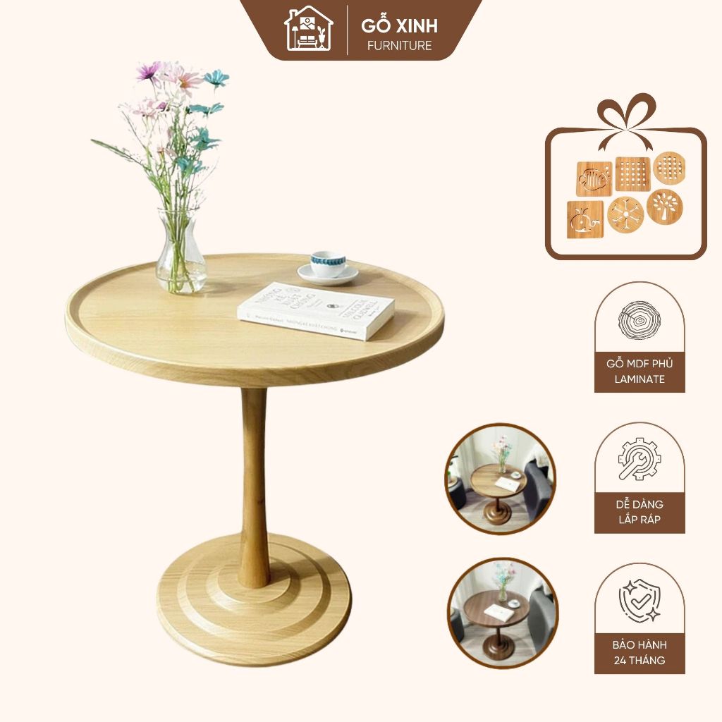 Bàn tròn chân cao Gỗ Xinh – Phong cách Nordic, chống thấm, decor hiện đại | Bàn cafe, bàn ăn, bàn chờ decor