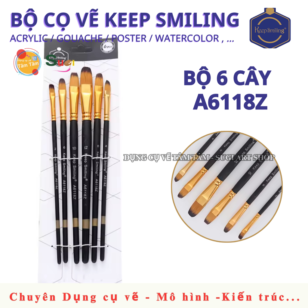 Bộ cọ đầu oval Keep smiling A6118Z (bộ 6 cây) [ Sugi art shop]