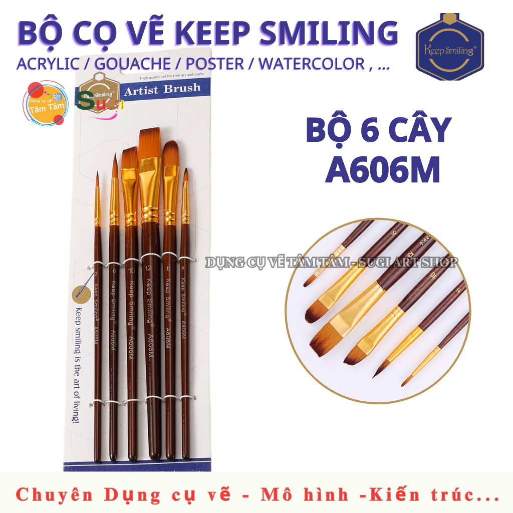 [ Sugi art shop ] [ TÂM TÂM ]-Bộ cọ nhiều đầu Keep Smiling 6 cây mã 606M-