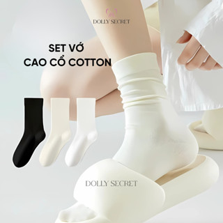Set Tất Nữ Cổ Cao Trơn DOLLY SECRET Vớ Tất Cotton Mền Mịn Thoáng Khí Basic T01