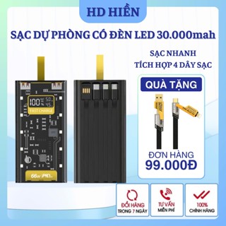 SALE SẬP SÀN - Sạc Dự Phòng HB32 30.000 mah, sạc nhanh đa năng, tích hợp 4 dây sạc, hiển thị đèn led BH 12 tháng