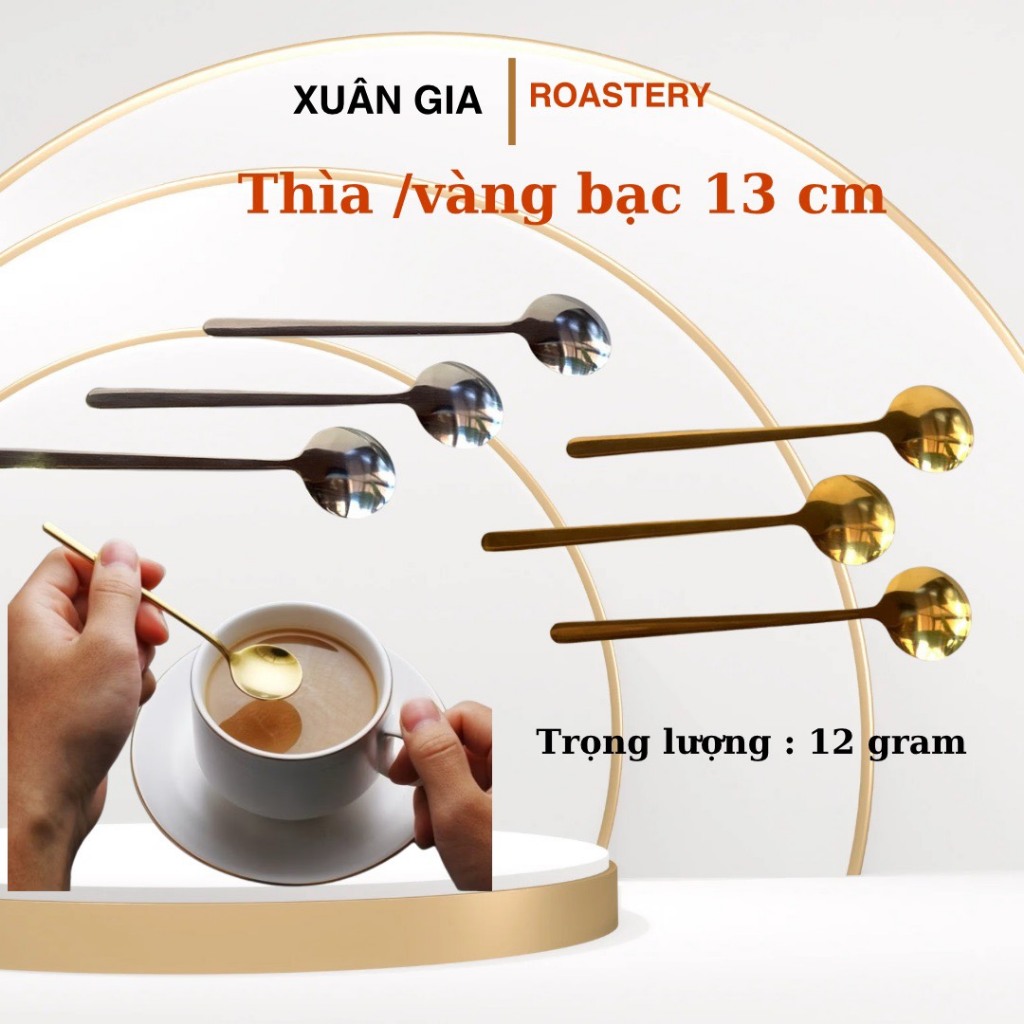 Thìa, muỗng cafe INOX 13cm  mạ vàng,bạc cao cấp,nhỏ gọn, pha cà phê, trà, sinh tố
