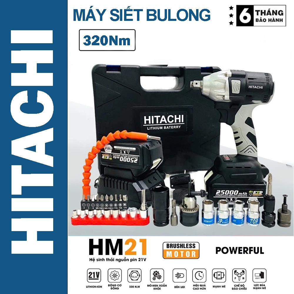 Máy khoan pin, Máy Siết Bulong Hitachi 199v Động cơ Không Chổi Than, pin khủng 10cell