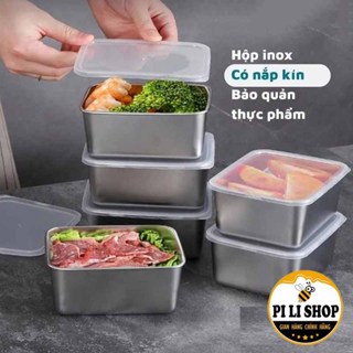 Hộp đựng đồ ăn có nắp đậy chất liệu inox chắc chắn, Khay inox bảo quản thực phẩm để tủ lạnh an toàn