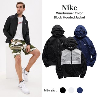 Áo khoác nam thể thao NK Wind Color Block Hooded Jacket ; Áo khoác NIKE chất dù chống nắng, chống thấm - Đen / Xám