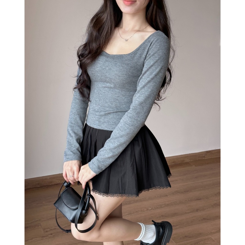 Áo Thun Tăm Dài Tay, Áo Kiểu Cổ Vuông Dáng Body Miho House | BigBuy360 - bigbuy360.vn