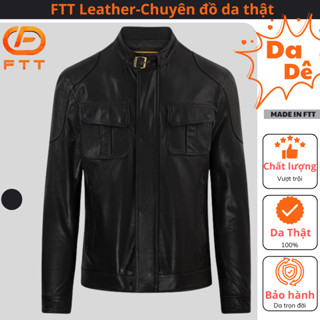 Áo khoác da nam Ftt Leather Motor Racer Jacket túi hộp đắp vai màu đen da dê cao cấp AD306
