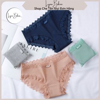 Quần Lót Nữ Cotton sexy gân tăm hoạ tiết viền ren kháng khuẩn điệu đà Lynabikini MÃ 1735
