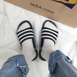  Dép nam nữ quai ngang 3 sọc đen trắng phản quang siêu nhẹ êm chân đi trong nhà văn phòng Maipy D044 