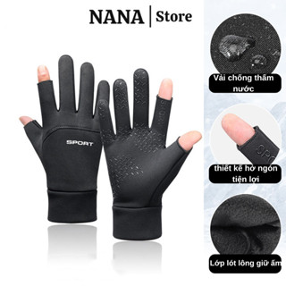 Găng tay nam nữ lót nỉ, bao tay vải hở ngón cảm ứng điện thoại gang tay đi xe giữ ấm đi phượt mùa đông NANA