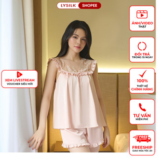 Bộ Mặc Nhà Nữ LYSILK Đồ Ngủ Lụa Cao Cấp Thiết Kế Áo Ngắn Tay Quần Đùi BN540