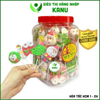   Hộp 42 cái  Kẹo bông đường giáng sinh hình ông già noel cây thông và người tuyết phù hợp làm quà tặng cho bé 