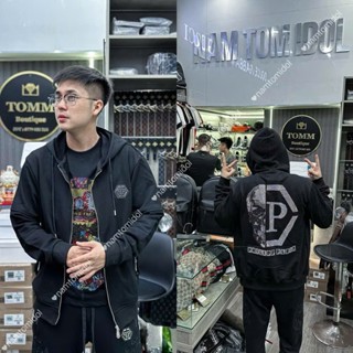 [G1] Áo hoodie nam dày Philipp Plein - Áo hoodie mùa đông thêu logo sắt ngực phối đính đá nửa đầu lâu boy phố Hot 2024