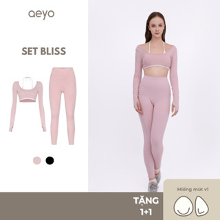 aeyo | Bộ đồ tập yoga gym nữ, áo phối màu dài tay, quần Legging dày dặn cao cấp co giãn tốt Bliss