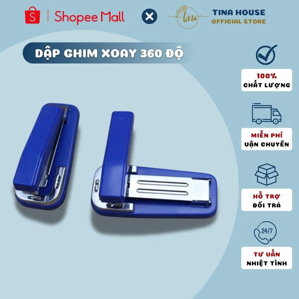 Dập Ghim Xoay 360 Độ Tina Official Ghim Bấm 30 Trang Thân Thép Chống Rỉ - Bấm Ghim Dùng Văn Phòng