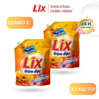 Combo 2 Túi nước giặt Lix đậm đặc hương nước hoa 3.2Kg/túi - Sạch Thơm Như Mới 2C- NGH47 -LIXVN