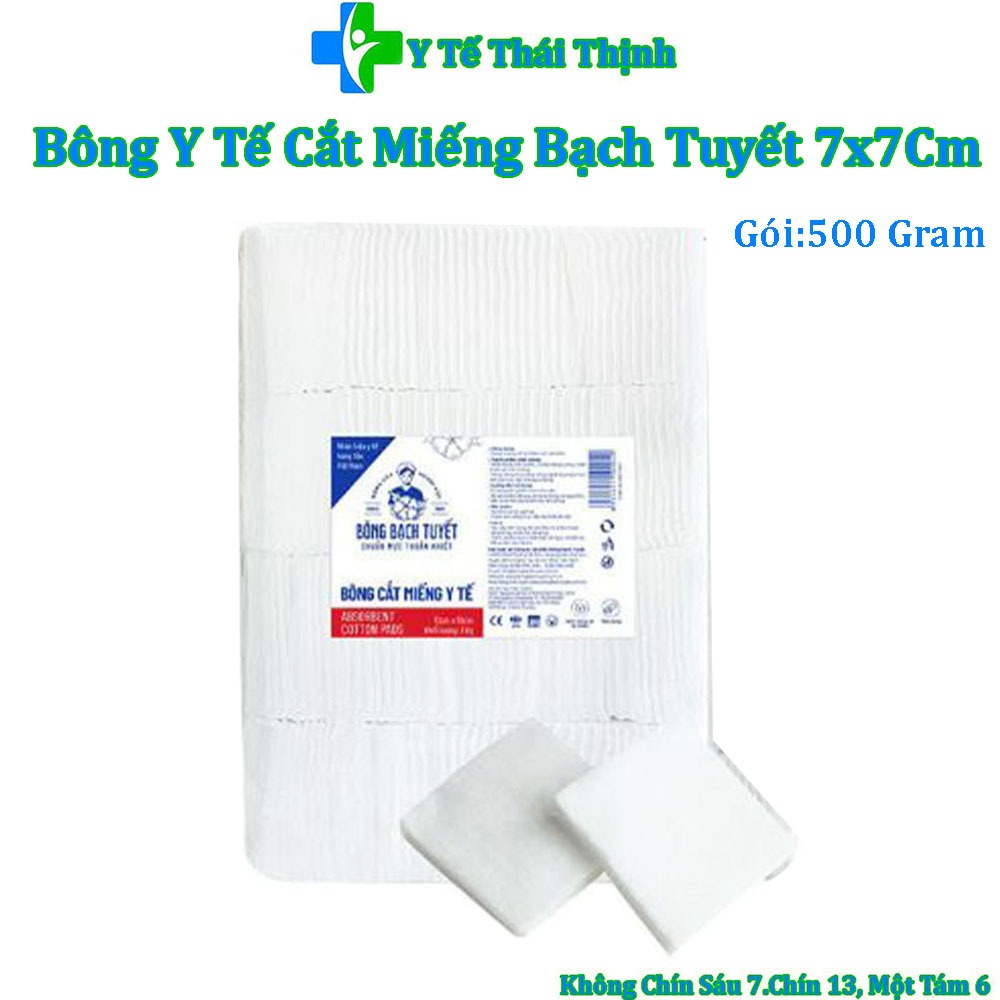 Bông Y Tế Cắt Miếng Bạch Tuyết 7x7Cm Gói 500 Gram