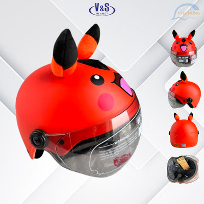 Mũ bảo hiểm trẻ em có kính V&S Helmet - Pikachu cam
