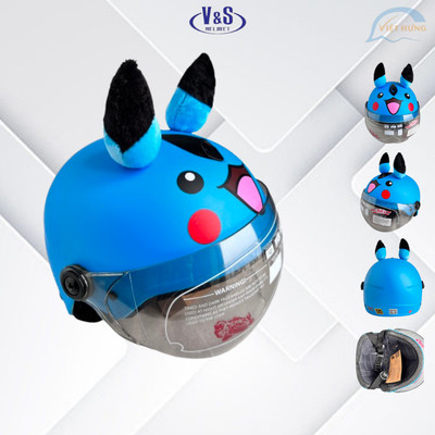 Mũ Bảo Hiểm Trẻ Em Có Kính Dành Cho Bé Nặng Dưới 18Kg - Bé Nặng Từ 2-5 tuổi - V&S Helmet hình Pikachu xanh dương VS103KS